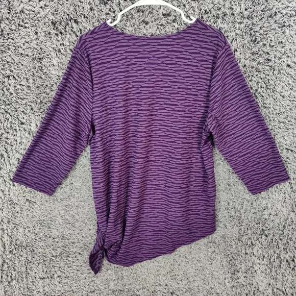 Chicos Womens 3 XL Purple Abstract Striped 3/4 Sleeve Shirt Top Resort Vacation - Picture 4 of 16